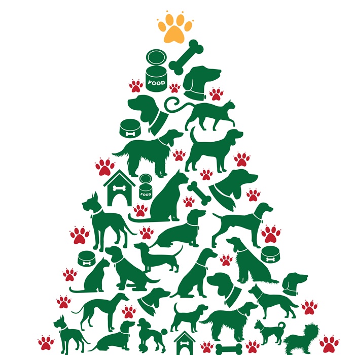 Dog items form a Christmas tree 
